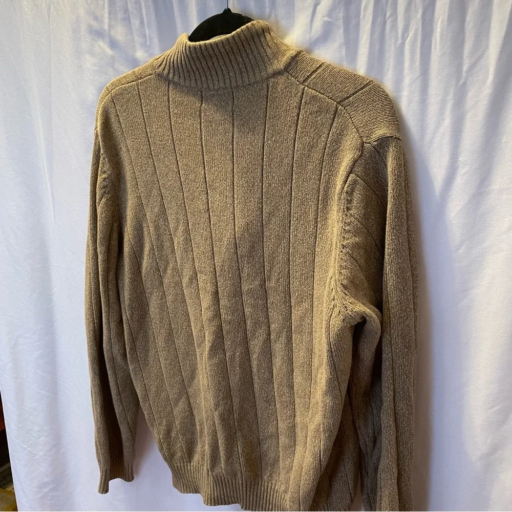 David Taylor Collection‎ Large Knit Tan Sweater 1/4 Zip Mock Neck 100% Cotton